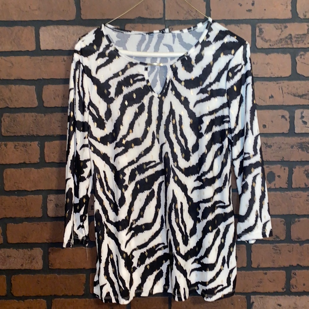 EMILY DANIELS SLY BAR NECK FOIL PRINT TOP